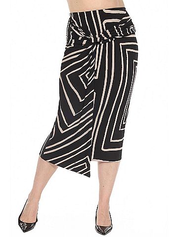 Joseph Ribkoff Geometric Faux Wrap Midi Skirt in Black/Beige (view 2)
