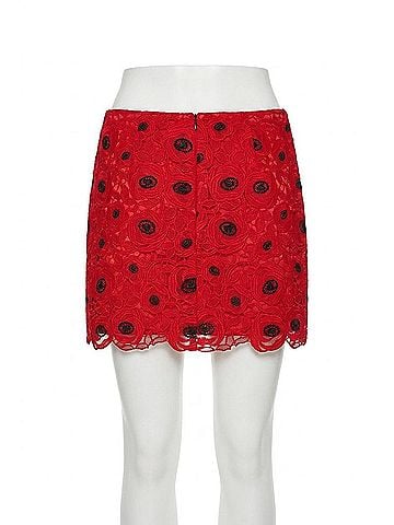 Milly Embroidered Lace Modern Mini Skirt in Red/Black (view 1)