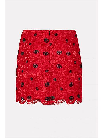 Milly Embroidered Lace Modern Mini Skirt in Red/Black (view 2)