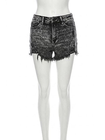 KANCAN JEANS High Rise Fray Hem Shorts in Black (view 1)