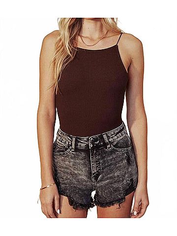 KANCAN JEANS High Rise Fray Hem Shorts in Black (view 2)