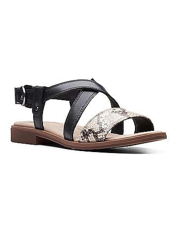Clarks Women's Declan Spring Sandal in Black Leather/ Snake Combi (view 1)