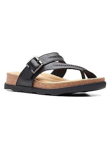 Clarks Women's Brynn Madi Flat Sandal in Black Leather (view 1)