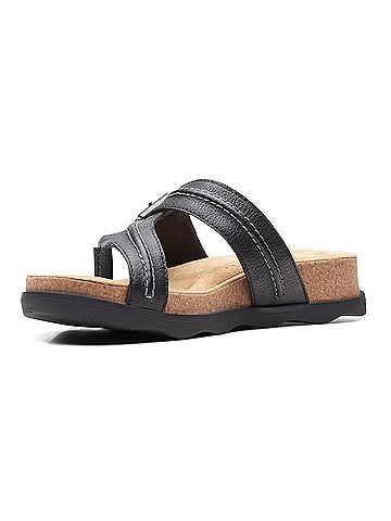 Clarks Women's Brynn Madi Flat Sandal in Black Leather (view 2)
