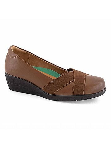 Andrea Women's Wedge Leather Loafers in Brown (view 1)