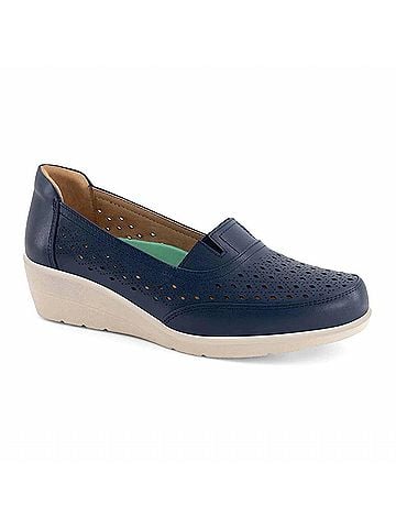Andrea Women's Wedge Loafer Leather in Navy Blue (view 1)