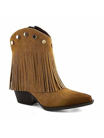 Andrea Women's Fringe Detail Low Boots in Light Brown (view 1)