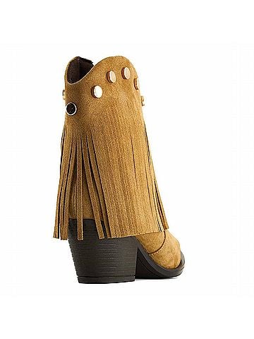 Andrea Women's Fringe Detail Low Boots in Light Brown (view 2)
