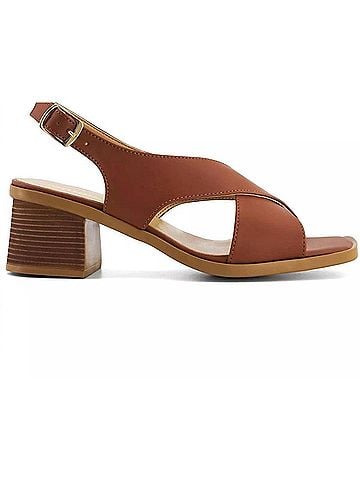 Andrea Women's Medium Heel Crossed Strap Sandal in Brown (view 1)