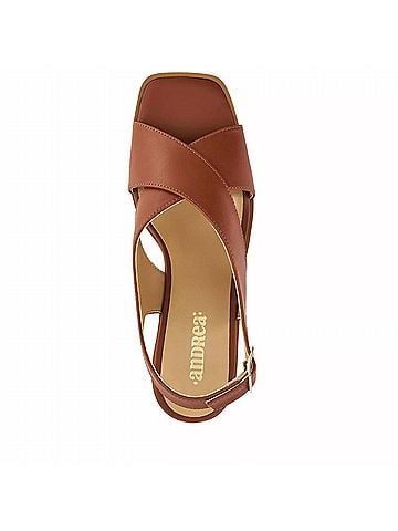Andrea Women's Medium Heel Crossed Strap Sandal in Brown (view 2)