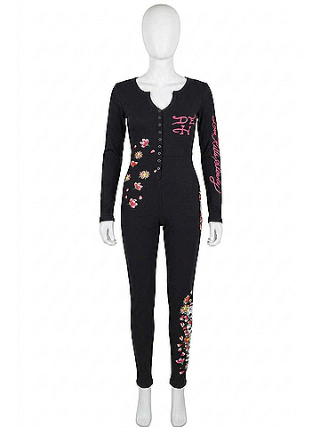 Ed Hardy Women's Flower Skull Long Sleeve Pajama in Black (view 1)