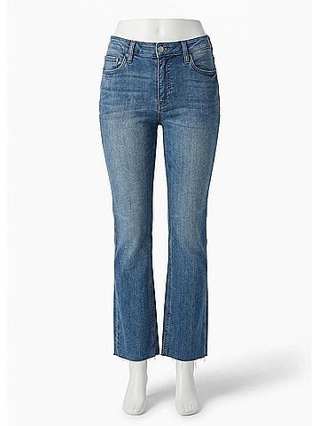 Kut from the Kloth Kelsey High Rise Fab Ab Ankle Flare Jeans in Rigor W/ Med Base Wash (view 1)