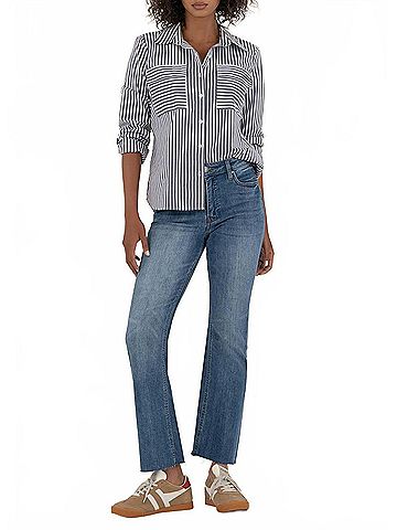 Kut from the Kloth Kelsey High Rise Fab Ab Ankle Flare Jeans in Rigor W/ Med Base Wash (view 2)