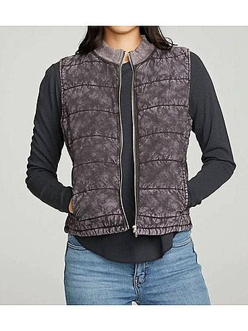 Chaser Quilted Mock Neck Puffer Vest in Black Cloud Wash (view 2)