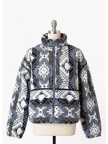 Promesa U.S.A. Ari Geometric Fleece Jacket in Grey (view 1)
