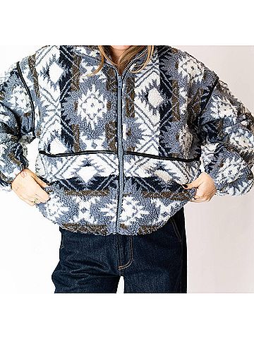 Promesa U.S.A. Ari Geometric Fleece Jacket in Grey (view 2)