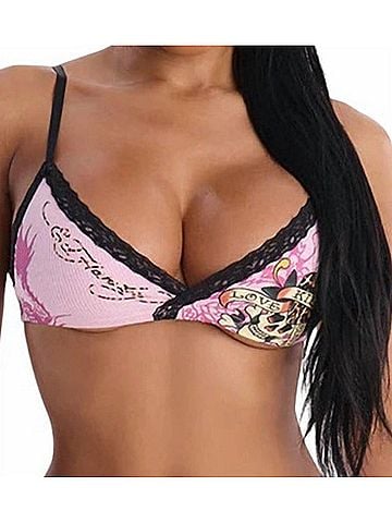 Ed Hardy Love Kills Slowly Leopard Skull Bralette Bra in Bubble Gum (view 2)