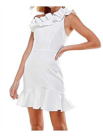 TCEC One Shoulder Mini Dress in White (view 2)