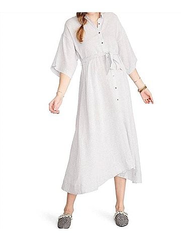 Hatch Women's The Elsa Midi Dress in Navy Stripe (view 2)