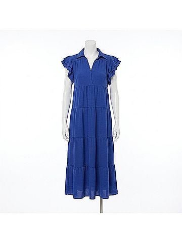 Coco + Carmen Kendall Flutter Sleeve V-Neck Tiered Dress in Cobalt (view 1)