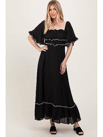 Coco + Carmen Lydia Tiered With Flutter Sleeves Maxi Dress in Black (view 2)