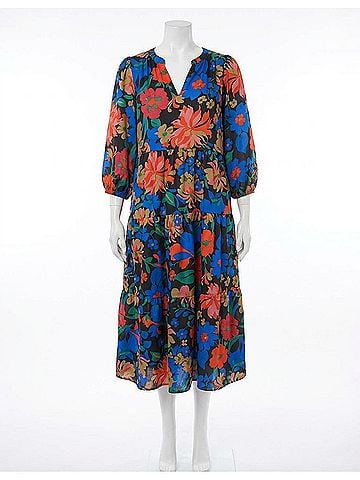 Umgee Floral Babydoll Midi Dress in Black Multi (view 1)