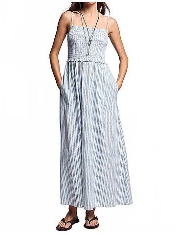 Velvet by Graham & Spencer Senara Watercolor Stripe Smocked Maxi Dress in Sky (view 2)