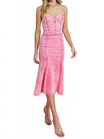 Flying Tomato Cyprus Acid Washed Midi Dress in Pink (view 2)