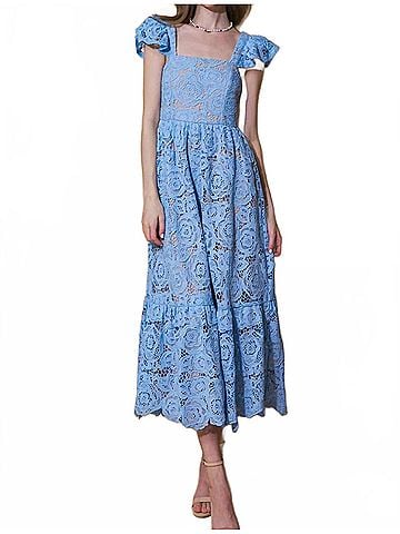 Flying Tomato Tuscany Lace Midi Dress in Baby Blue (view 2)
