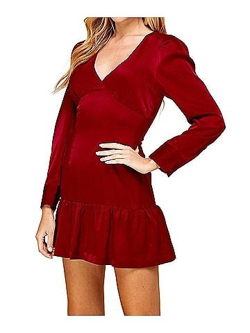 TCEC Long Sleeve Mini Dress in Wine (view 2)