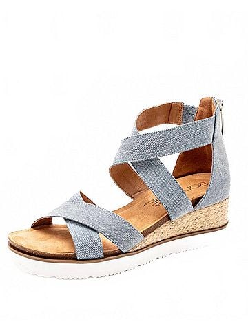 Corkys Women's Double Dutch Wedge Sandal in Denim (view 2)