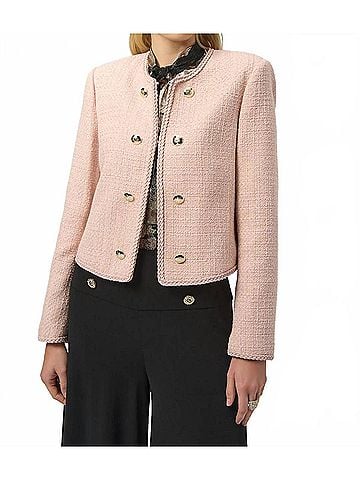 Joseph Ribkoff Long Sleeves Boucl?© Collarless Jacket in Rose (view 2)