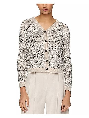 Lafayette 148 New York Button Front Foil Cardigan in Smoked Taupe Multi (view 2)