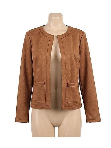 Joseph Ribkoff Scuba Suede Long Sleeve Jacket in Brown (view 1)