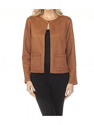 Joseph Ribkoff Scuba Suede Long Sleeve Jacket in Brown (view 2)