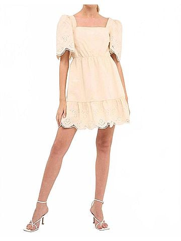 English Factory The Bess Eyelet Mini Dress in Cream (view 2)