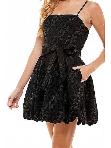 TCEC Floral Bubble Hem Mini Dress in Black (view 2)