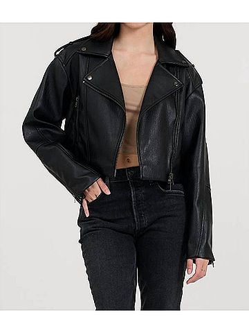 Vintage Havana Women's Leather Moto Jacket in Black (view 2)
