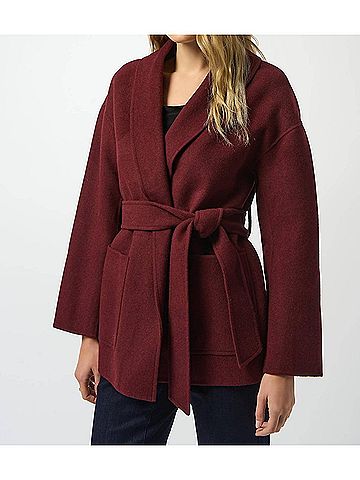 Joseph Ribkoff Belted Short Wrap Kimono Coat in Merlot (view 2)