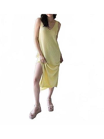 Q2 Sleeveless Grove Knit Dress in Lemon (view 2)