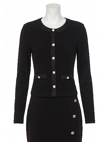 Joseph Ribkoff Satin Trim Button Front Jacket in Black (view 1)