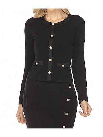 Joseph Ribkoff Satin Trim Button Front Jacket in Black (view 2)