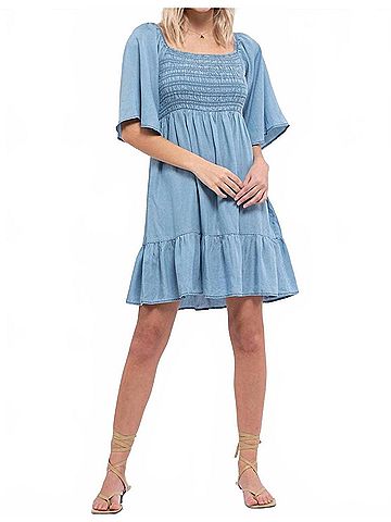 Blu Pepper Arden Mini Dress in Blue Denim (view 2)