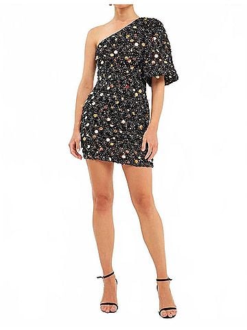 Endless Rose Sequin One Shoulder Mini Dress in Black (view 2)