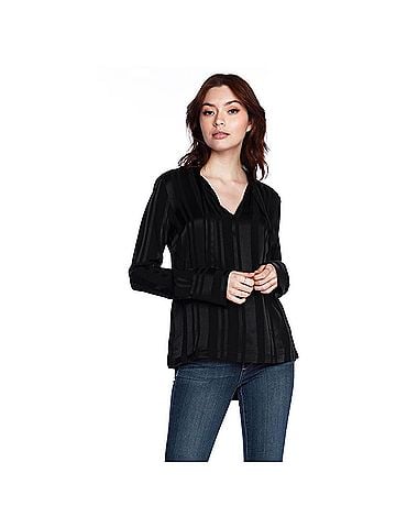 Hobie Split Neck Peasant Blouse in Black (view 2)