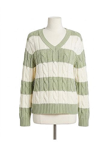 Fifteen Twenty Avalee Stripe Cable Sweater in Sage/Cream (view 1)