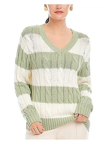 Fifteen Twenty Avalee Stripe Cable Sweater in Sage/Cream (view 2)