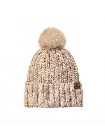 Ariat Women's Chilton Faux Fur Pom Soft Knit Beanie in Natural (view 1)