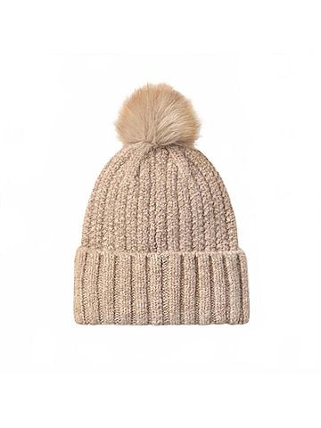 Ariat Women's Chilton Faux Fur Pom Soft Knit Beanie in Natural (view 2)