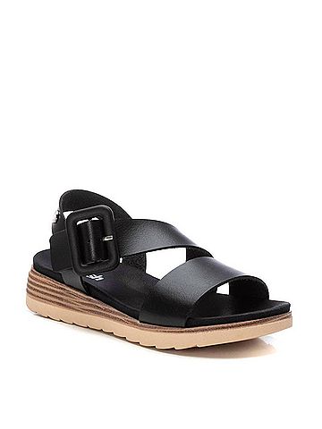 XTI Women's Cross Strap Wedge Sandals in Black (view 2)